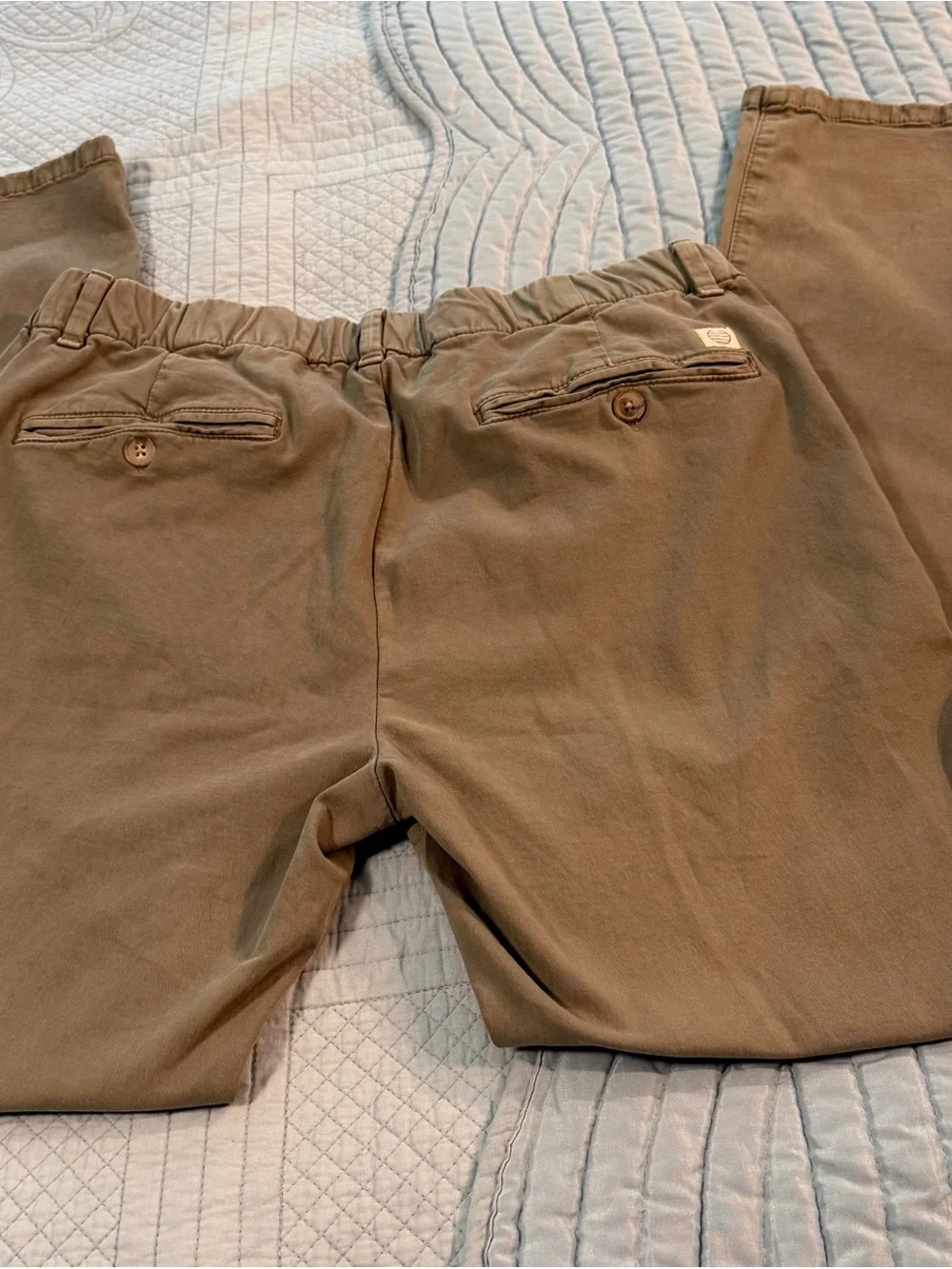 Marine Layer Slim Straight Pants Medium Tan Elastic Waist Chino Travel Pants